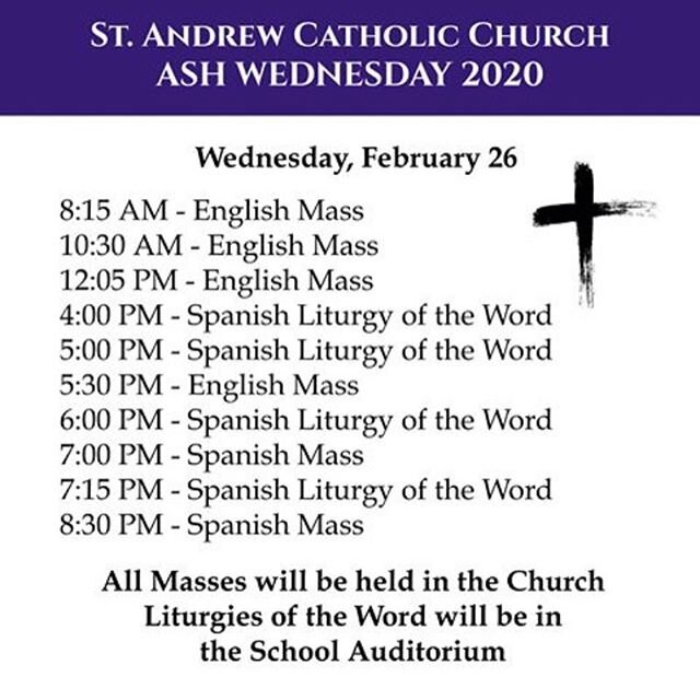 Here&rsquo;s our schedule for Ash Wednesday! Come join us at St. Andrew as we begin this holy season of Lent together.