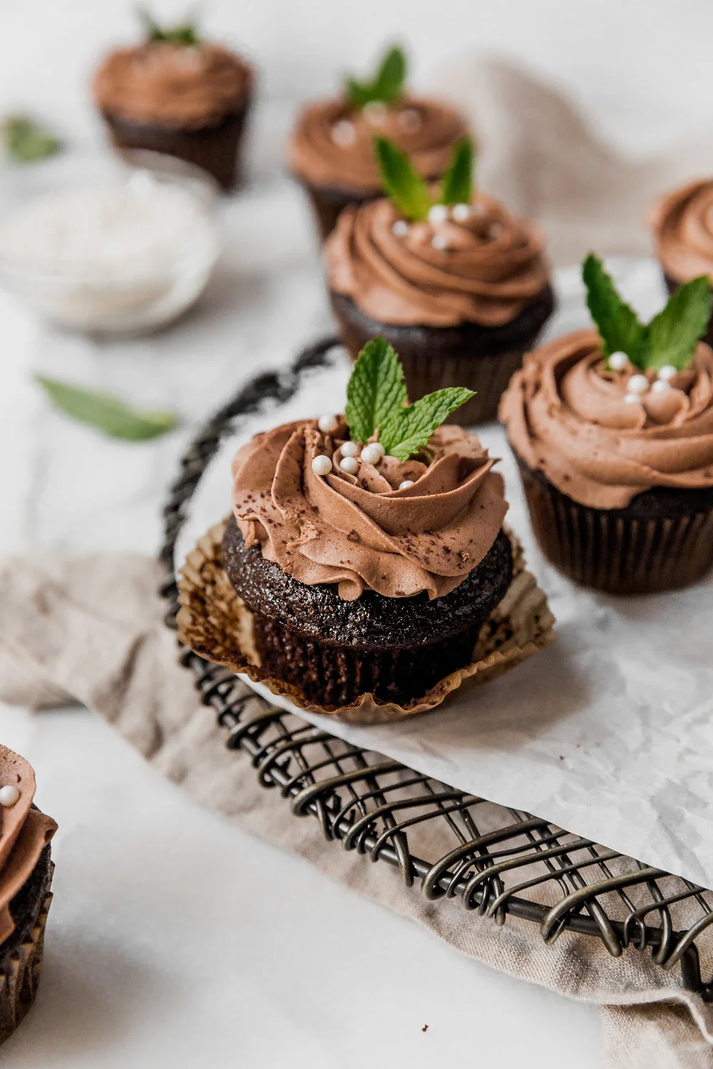 Chocolate Cupcakes with Savory Mint Chocolate Icing