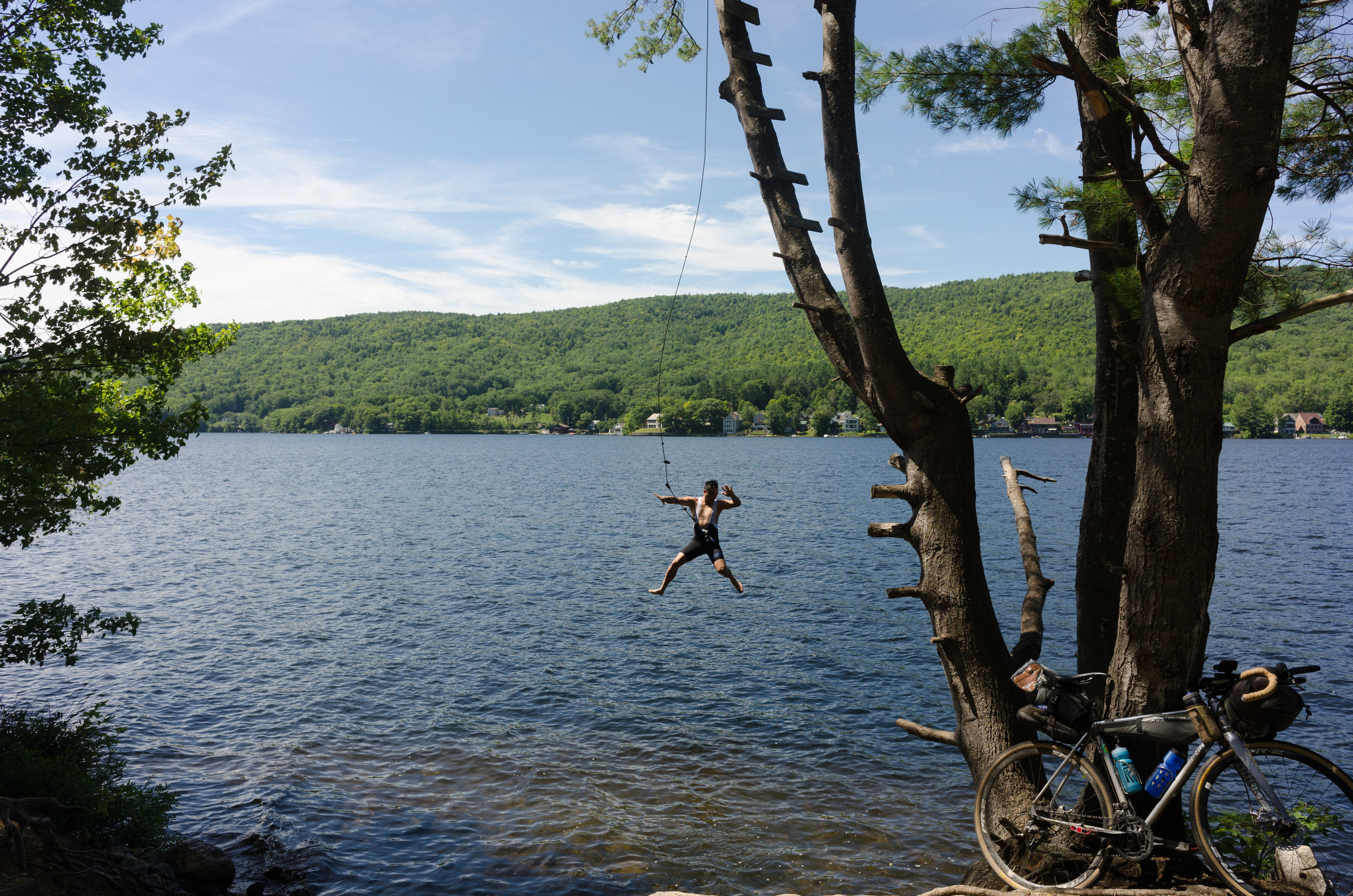  Of course when you discover a random rope swing alongside your route, you just have to go for it. 