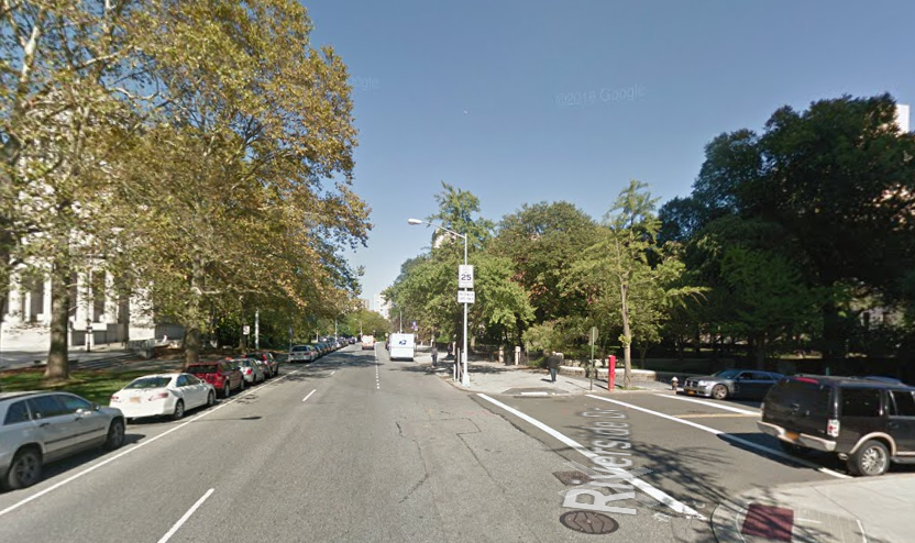 Corner Four (122nd Street and Riverside) looking North onto Riverside Drive. Note that neutral support will be positioned at the top of 122nd Street where the silver station wagon is positioned. This will also be the location of staging.