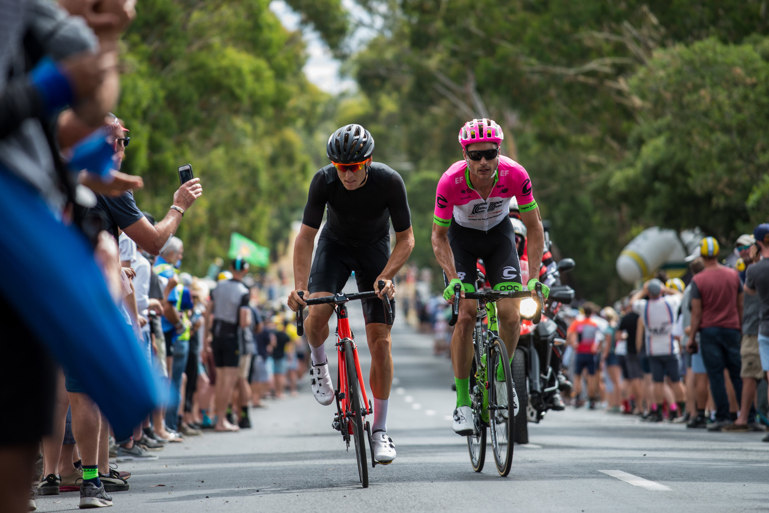  Nikon D610, Nikkor 70-200 4G, 1/400, ISO-400. Breakaway heads up Mount Buninyong, Australian Road Nats 2018. 