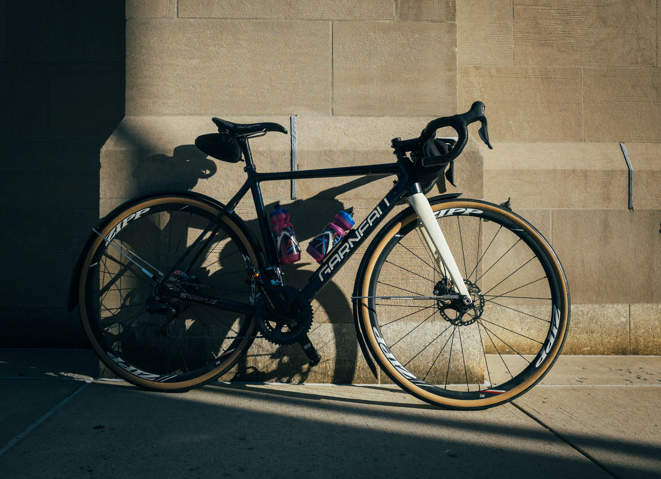 Until our new Moots arrive (what is the plural of Moots? Mootses?) I continue to rely on my trusty Garneau Steeple in full-on winter mode for road training. I am still loving the setup, even if I am often reminded that it’s not a particularly fast rig when loaded down with fenders, a handlebar bag and 35c tires.