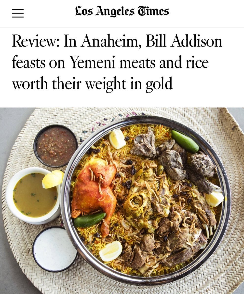 TODAY in @latimesfood: Review of @house_of_mandi_ by @bill_addison ☑️ 

#yemenifood #LittleArabia #VisitAnaheim #ocfoodies #yemen #visitcalifornia
