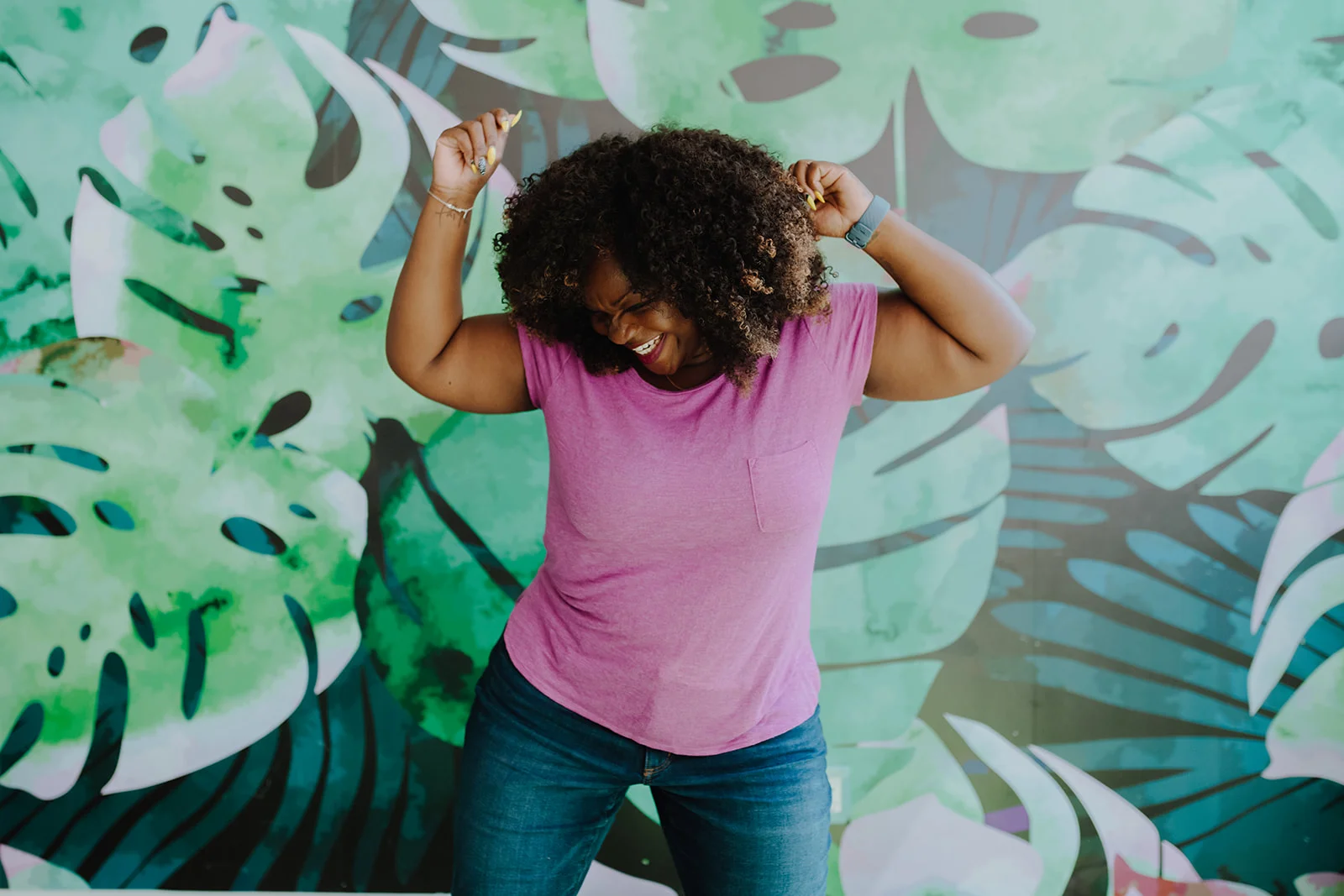 Vivian Kaye living her best life in the “Jungle Room”, private meeting room for 14 people. Image by Jenny Jay.