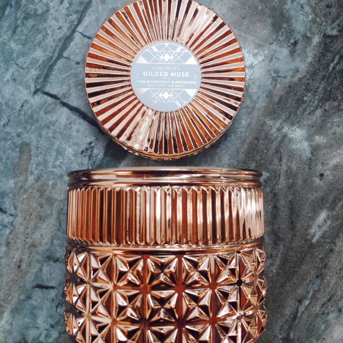 Pink Grapefruit & Prosecco in a rose gold jar.