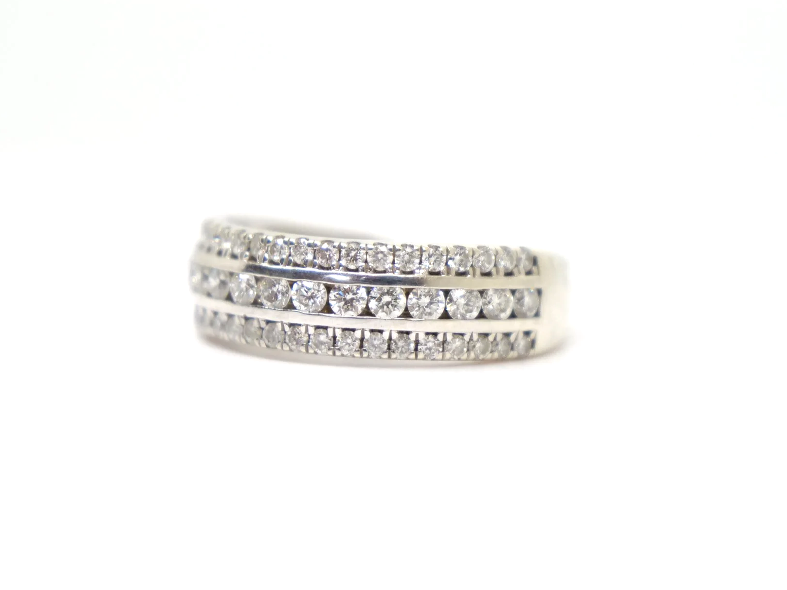 9ct white gold triple row diamond half eternity ring