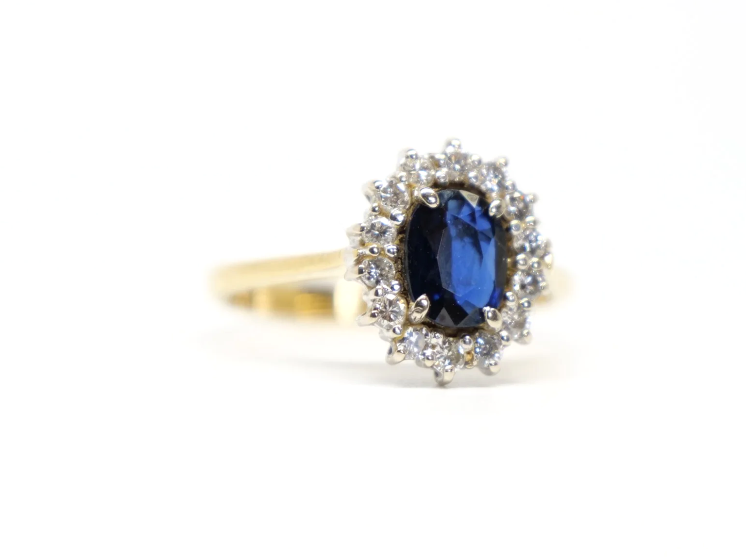 Classic 18ct yellow gold sapphire and diamond cluster ring
