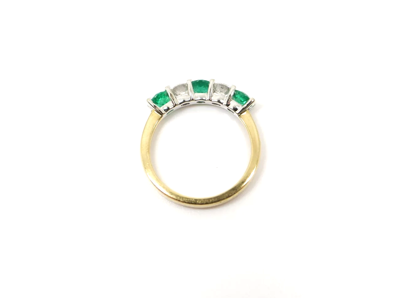 Lovely 18ct gold emerald and diamond five stone ring.