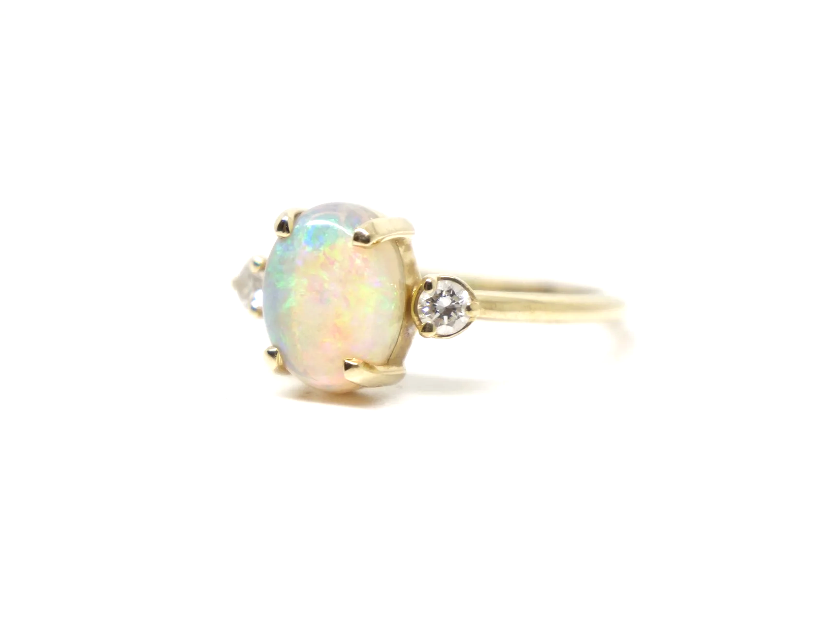 14ct yellow gold opal and diamond trilogy ring