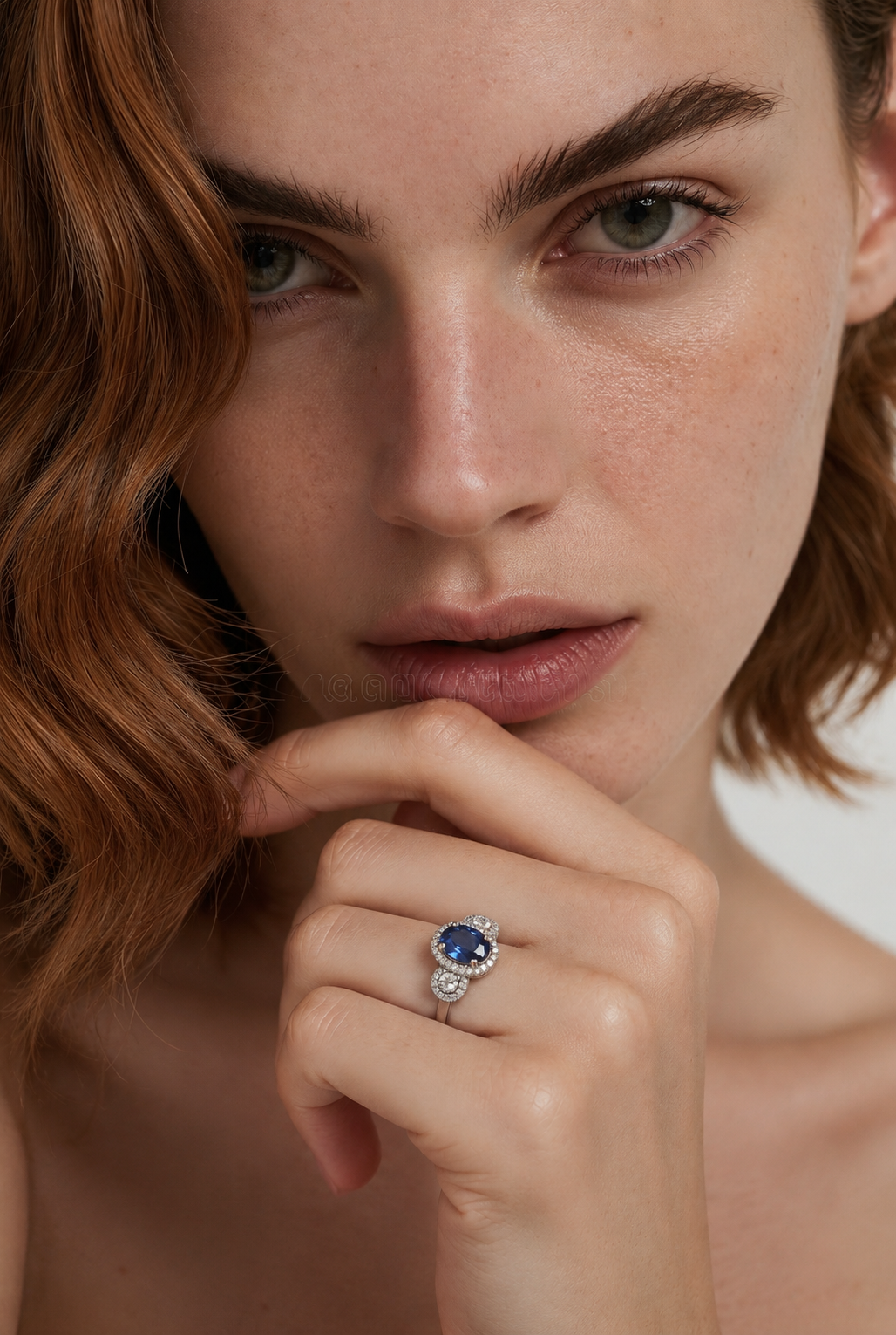 sapphire and diamond halo cluster ring in 18ct white gold