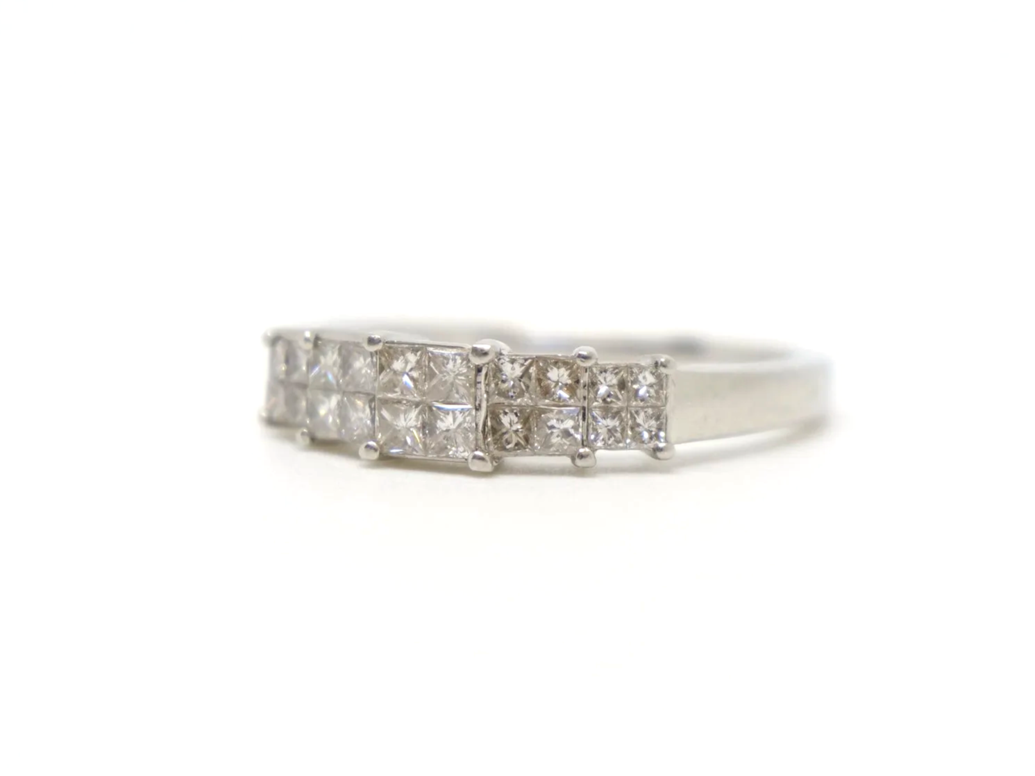 platinum double row princess cut diamond cluster ring