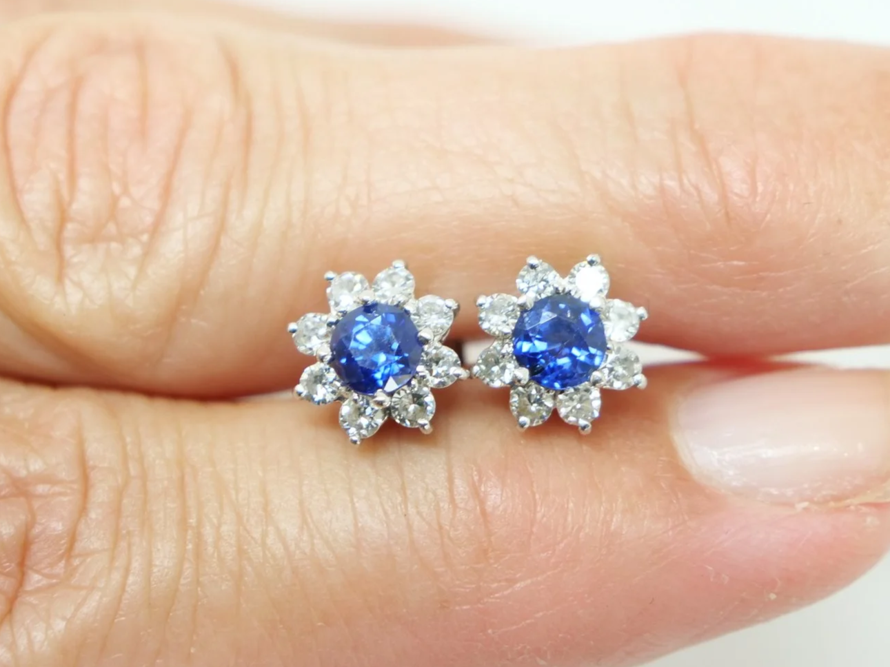 18ct white gold sapphire and diamond cluster stud earrings