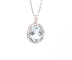 Aquamarine & Diamond Pendant in 18ct White Gold