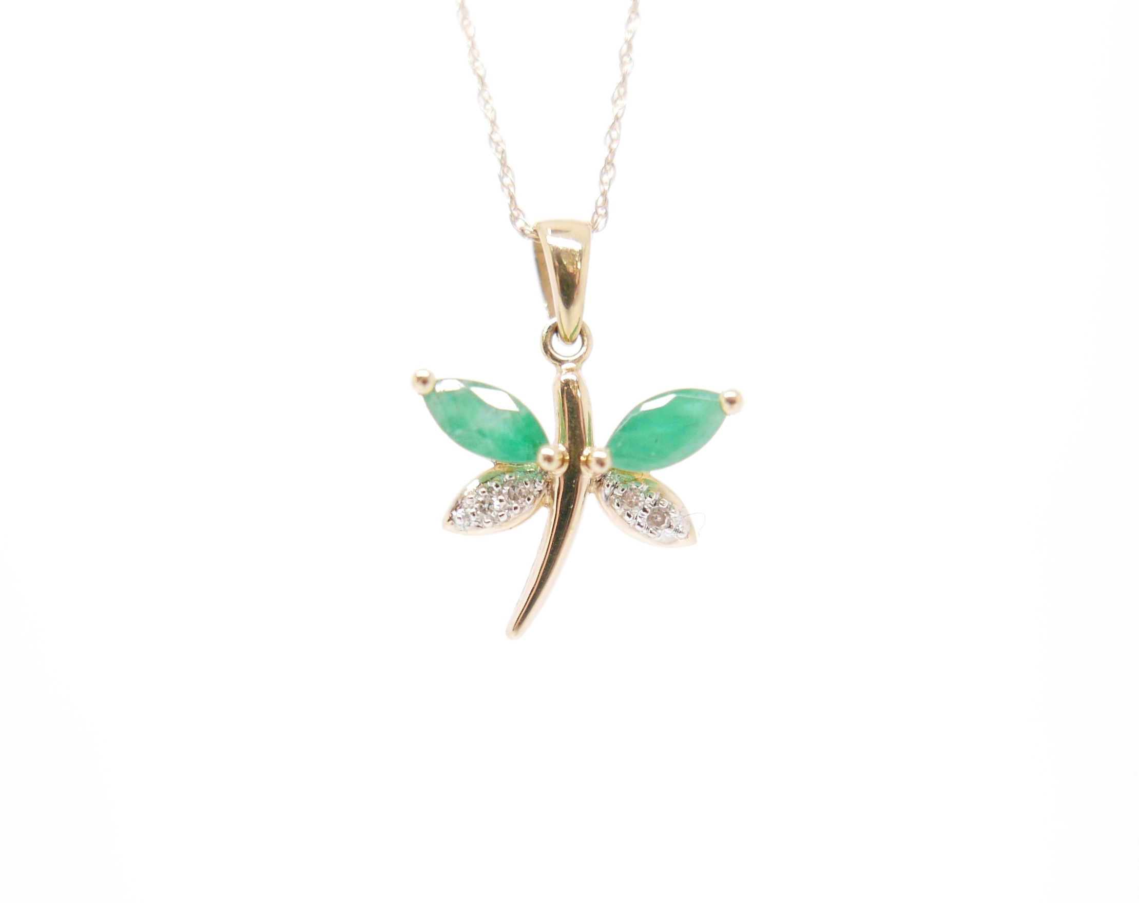 Emerald &amp; Diamond Dragonfly Necklace 