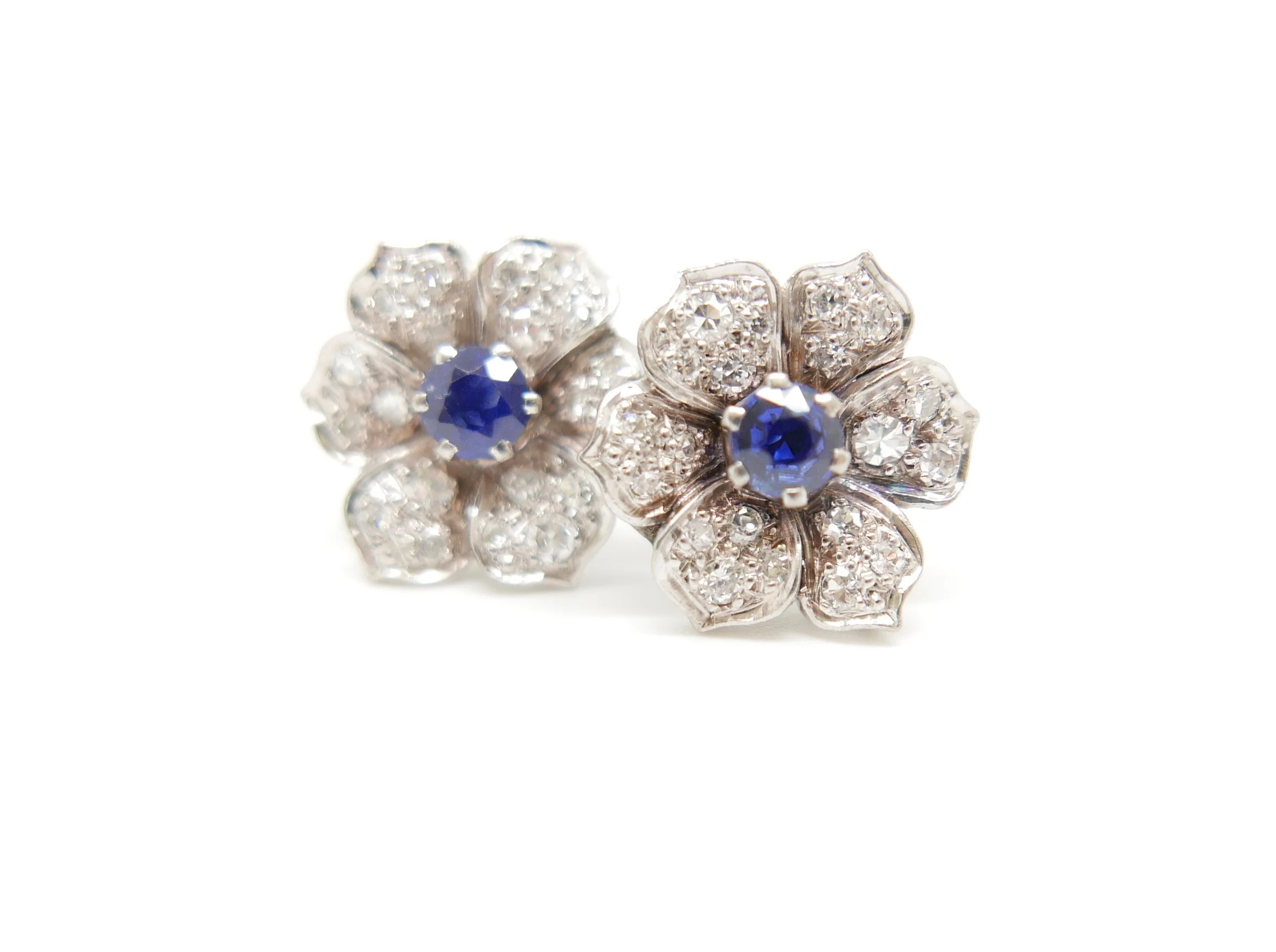 Sapphire &amp; Diamond Flower Earrings in 18ct Gold