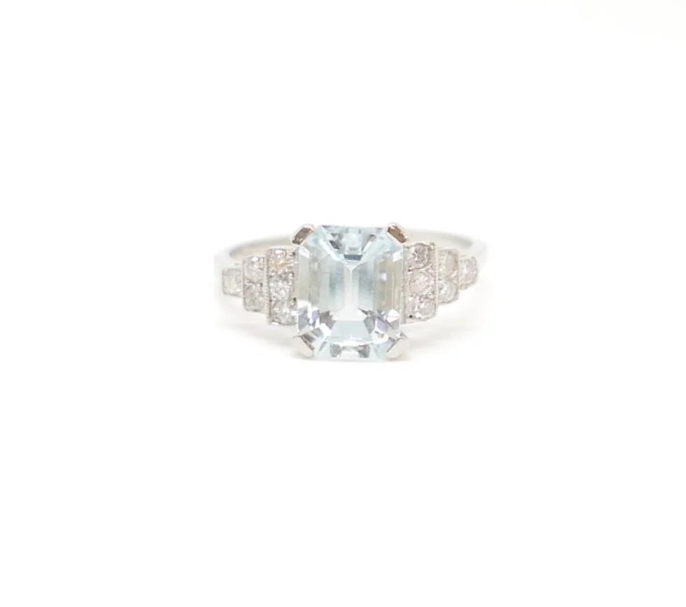 Aquamarine &amp; Diamond Ring in Platinum