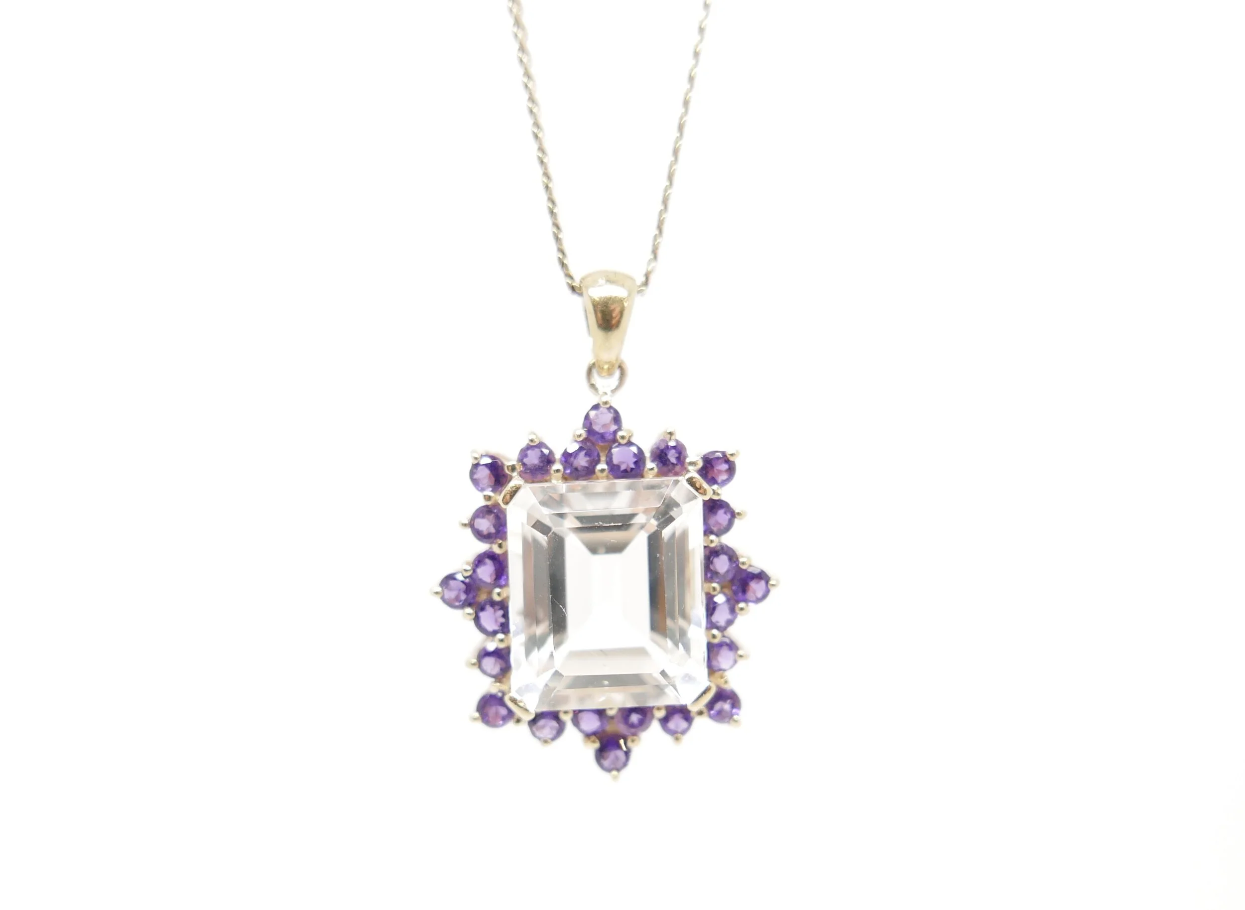 White Topaz and Amethyst Necklace in 9ct Gold