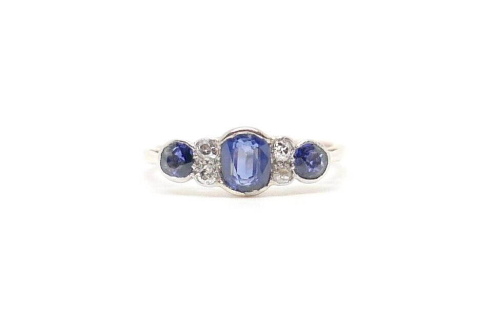 Art Deco Sapphire &amp; Diamond Ring in 18ct Gold