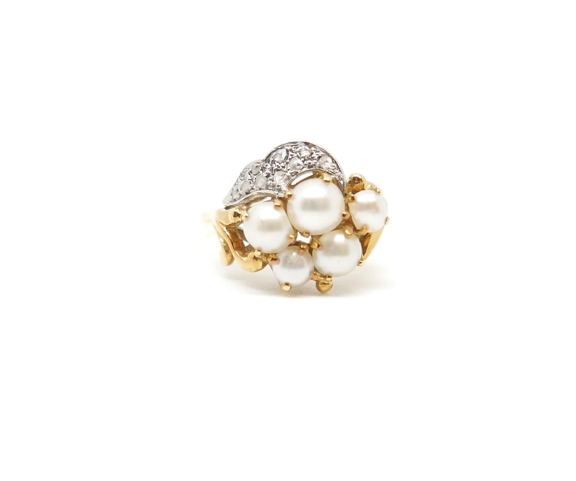 Art Deco Pearl & Diamond Ring in 18ct Gold