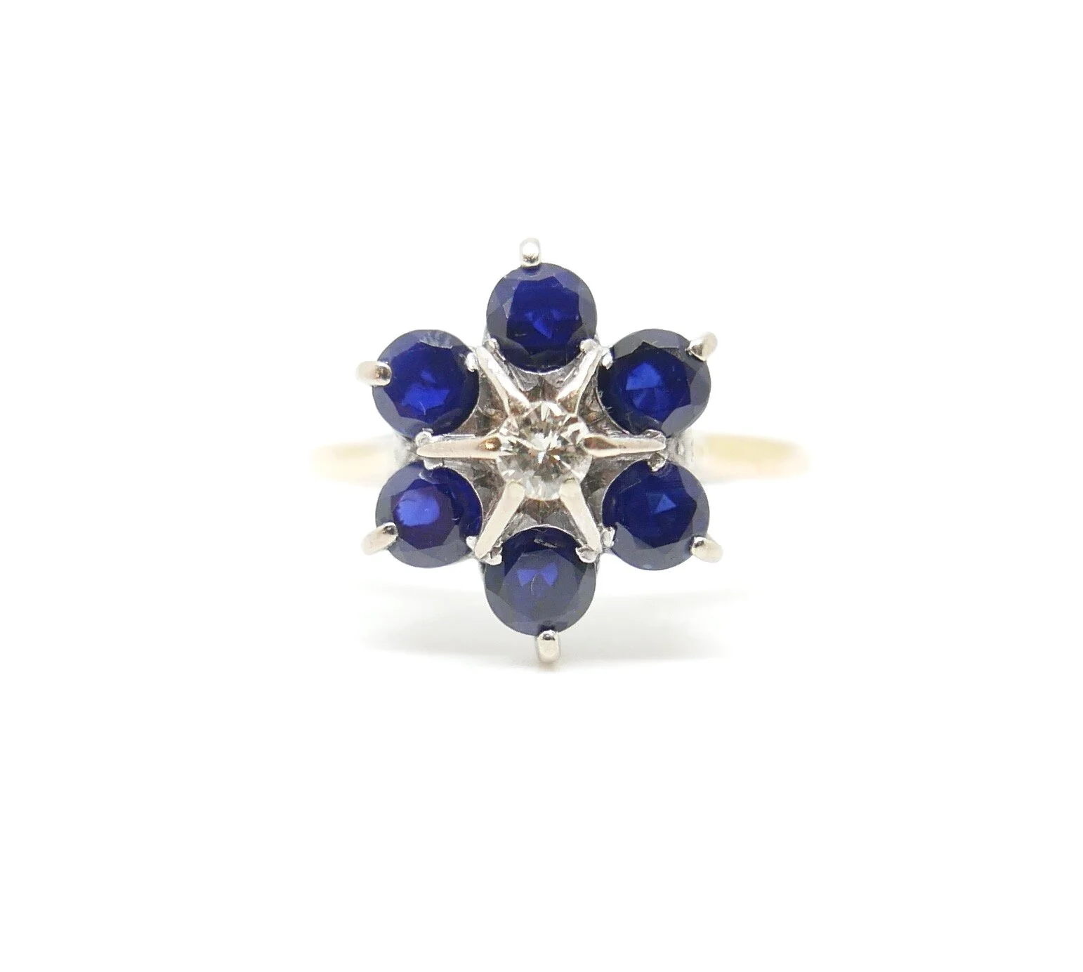 Sapphire & Diamond Flower Cluster Ring in 18ct Gold