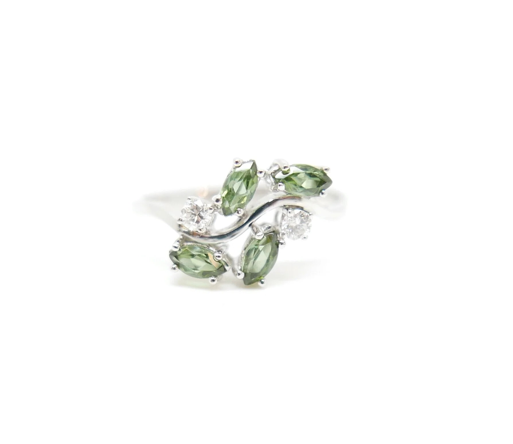 Unusual Ring with Green Tourmaline &amp; Diamonds