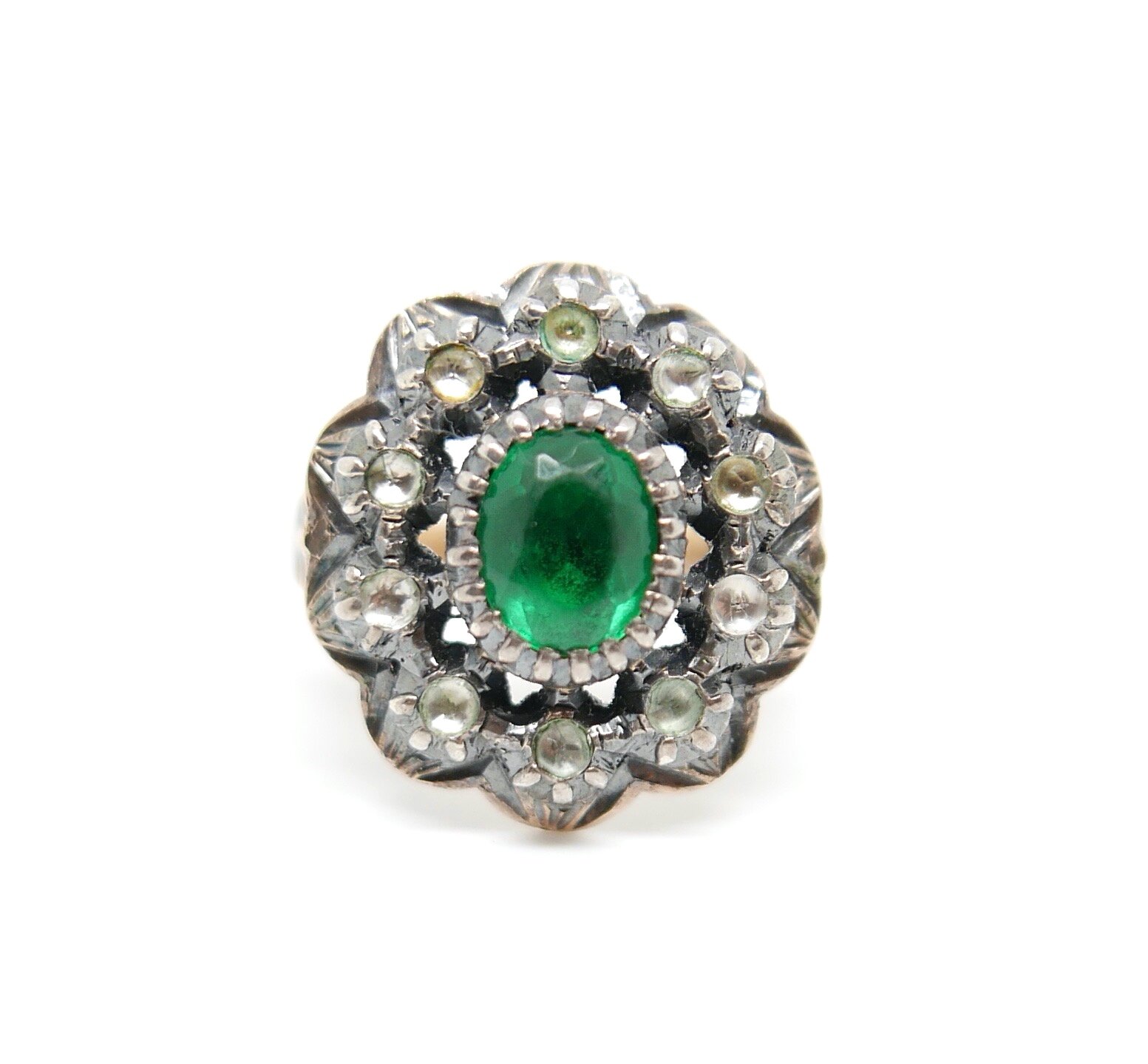 Emerald &amp; White Sapphire Ring in 18ct Gold