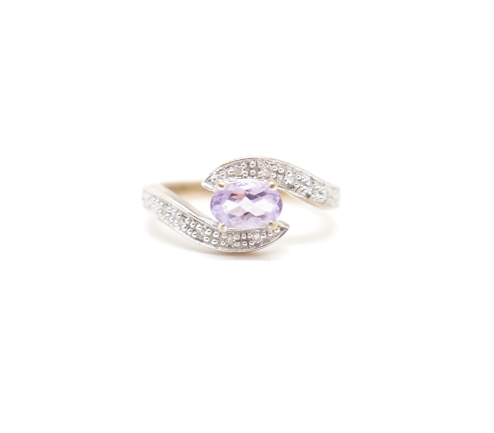 Amethyst and Diamond Crossover Ring in 9ct Gold