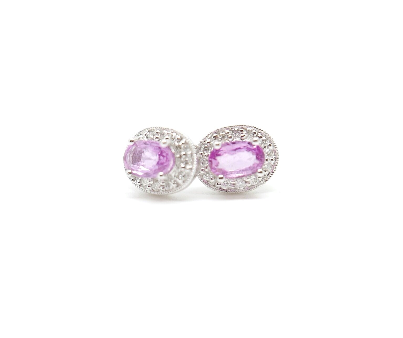 Pink Sapphire &amp; Diamond Earrings in 18ct Gold