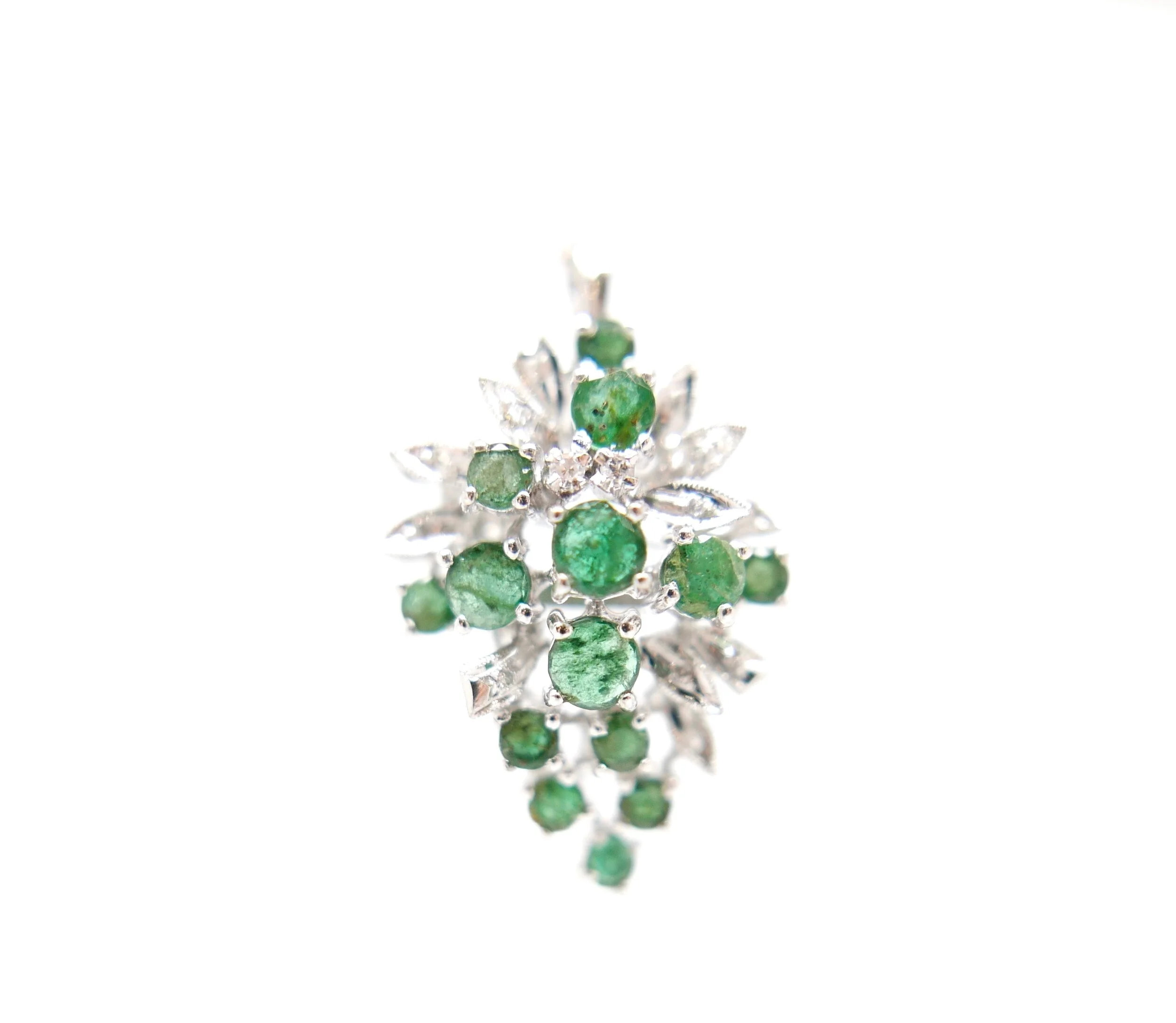 Emerald &amp; Diamond Pendant in 18ct White Gold