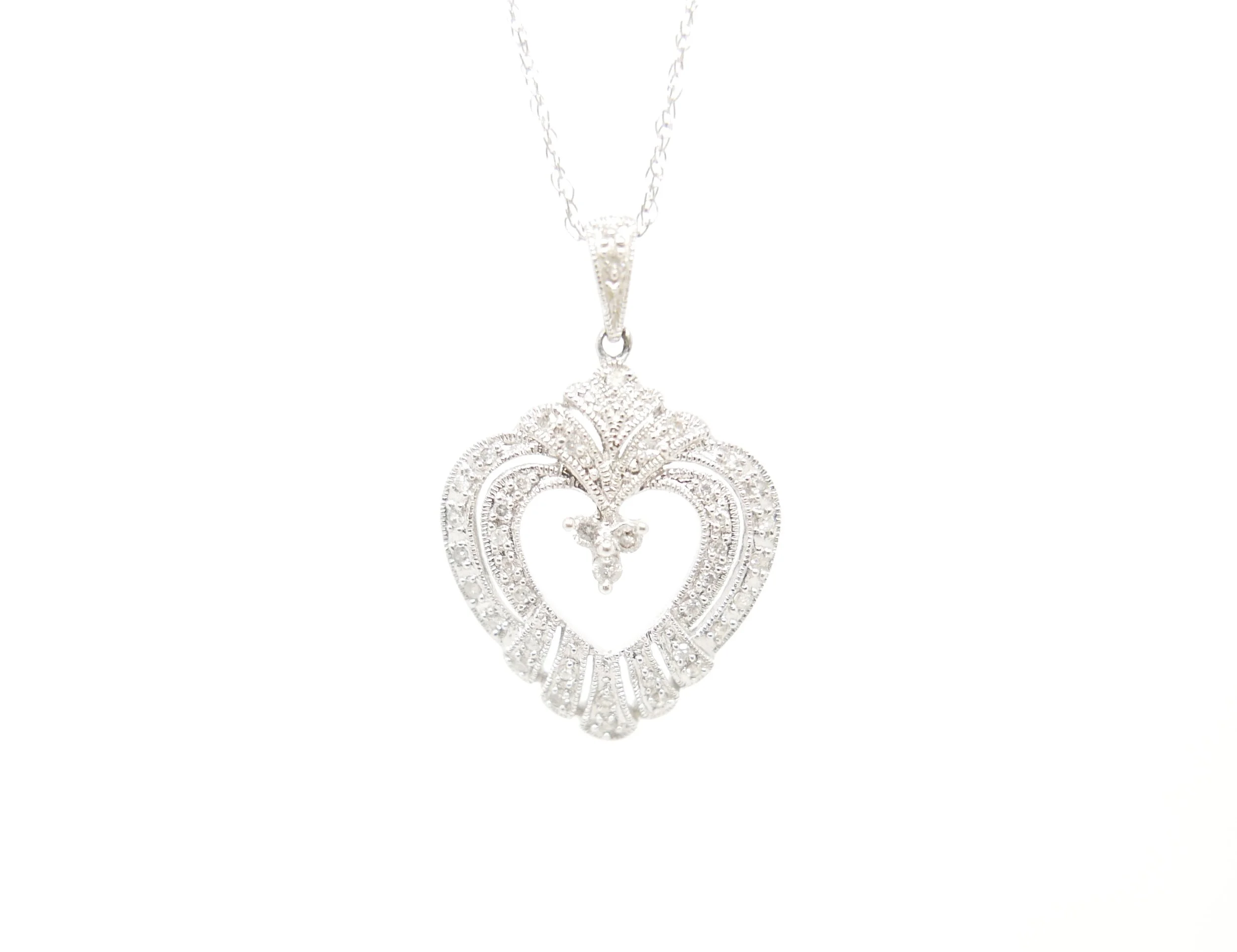 Diamond Heart Necklace in 10ct White Gold