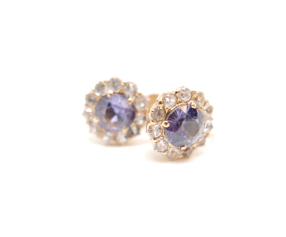 Alexandrite & White Sapphire Stud Earrings