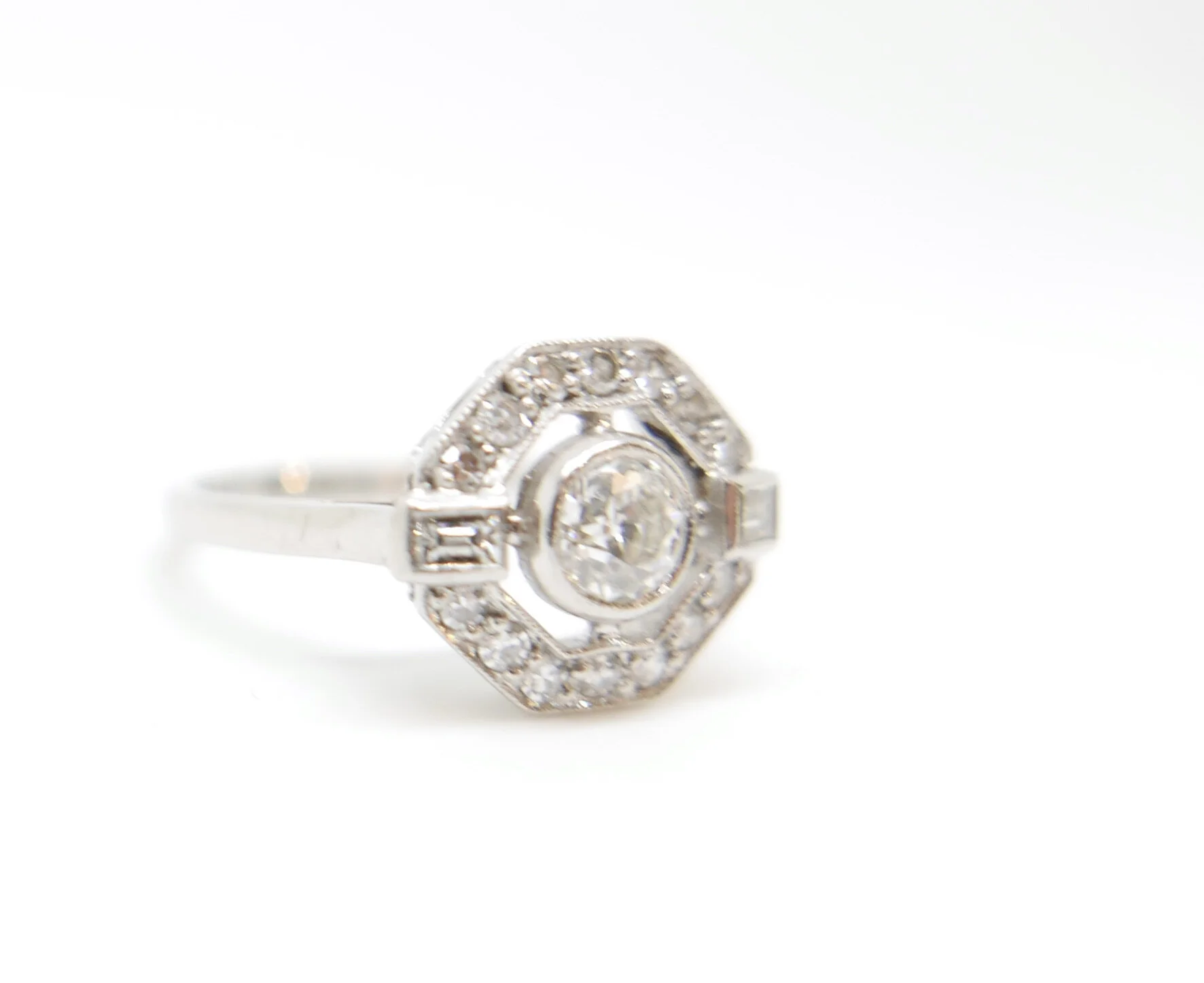 Platinum Diamond Art Deco Ring