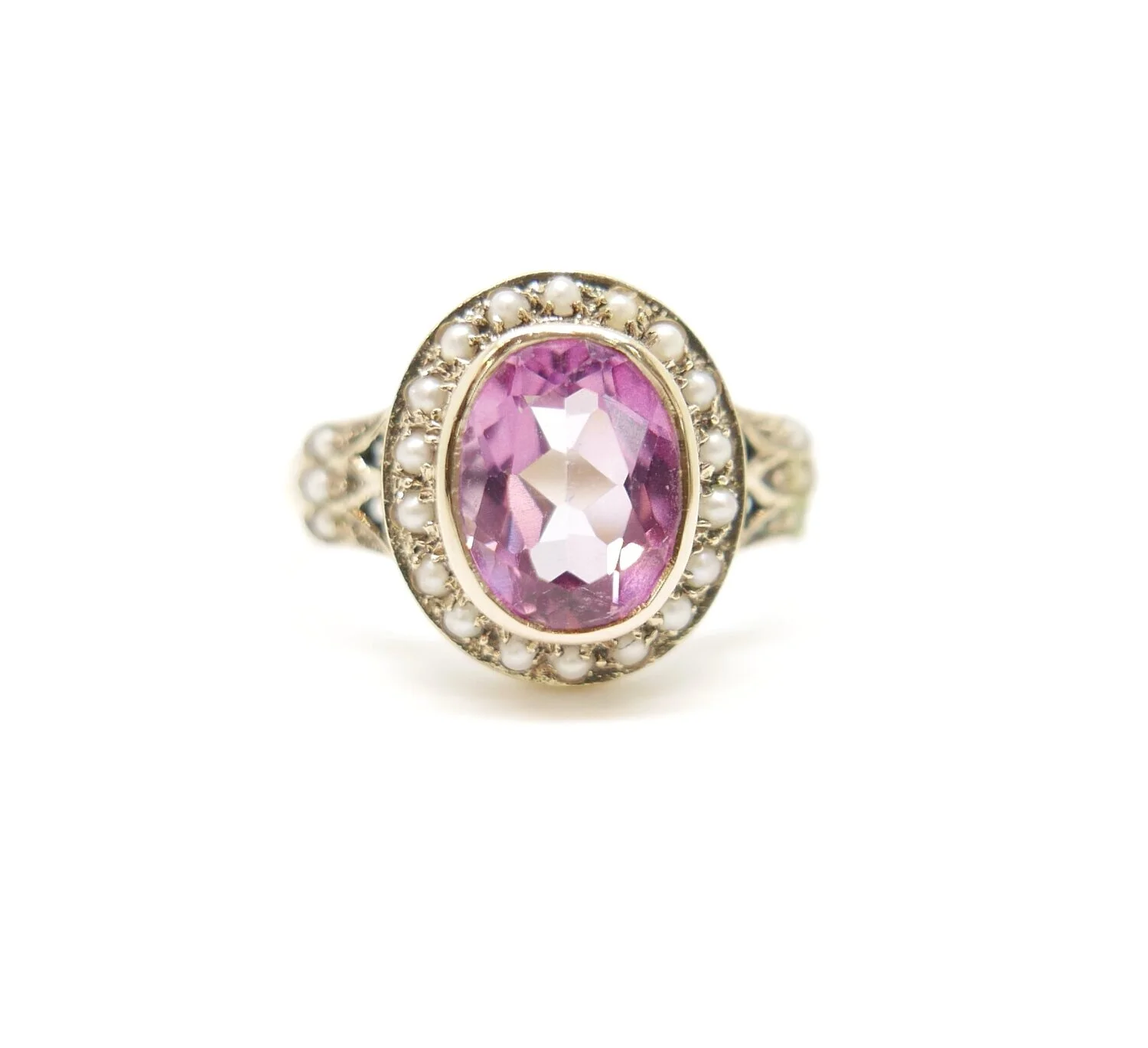 Vintage Pink Topaz &amp; Seed Pearl Ring