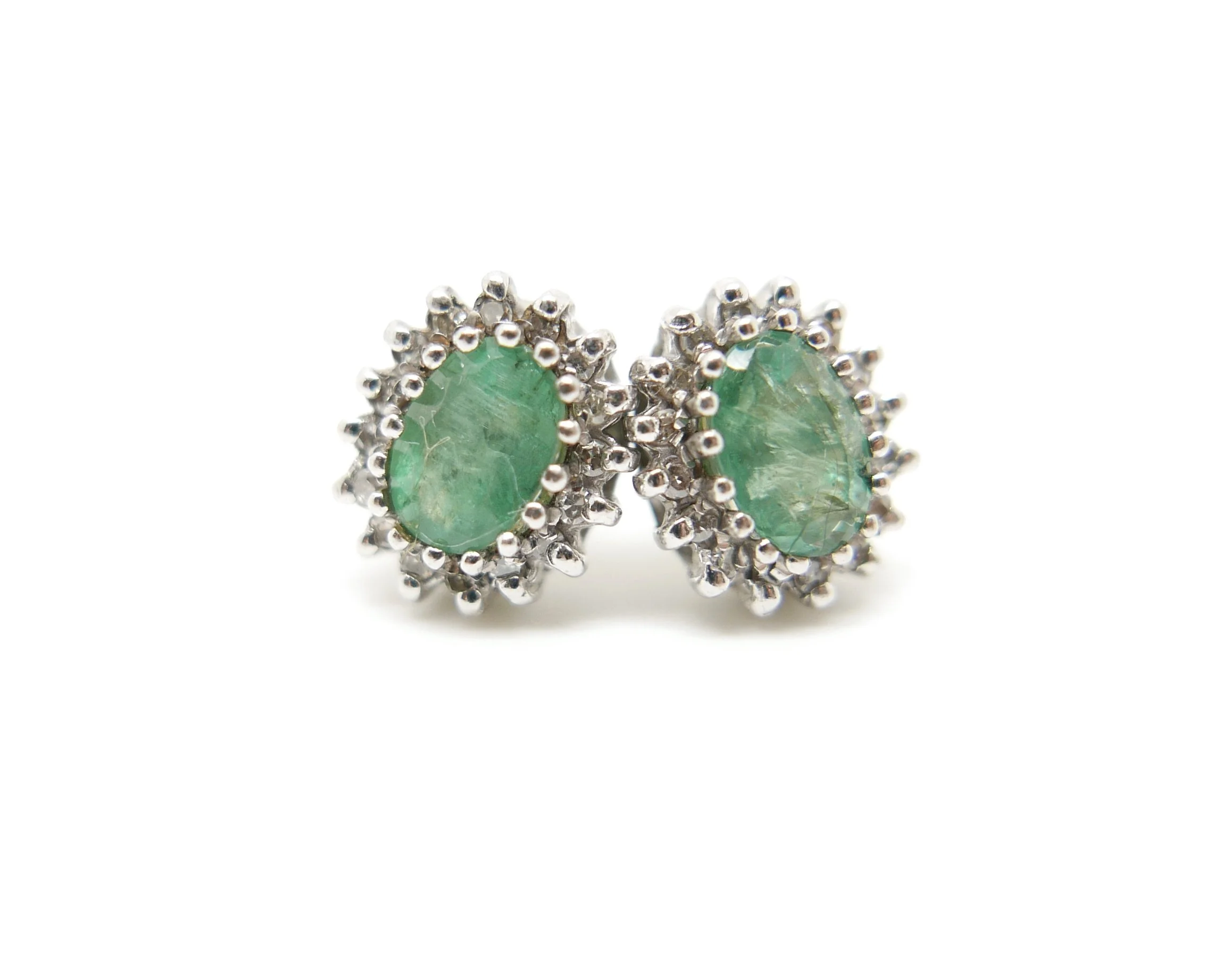Vintage Emerald and Diamond Earrings in 9ct — Antique Jewellery