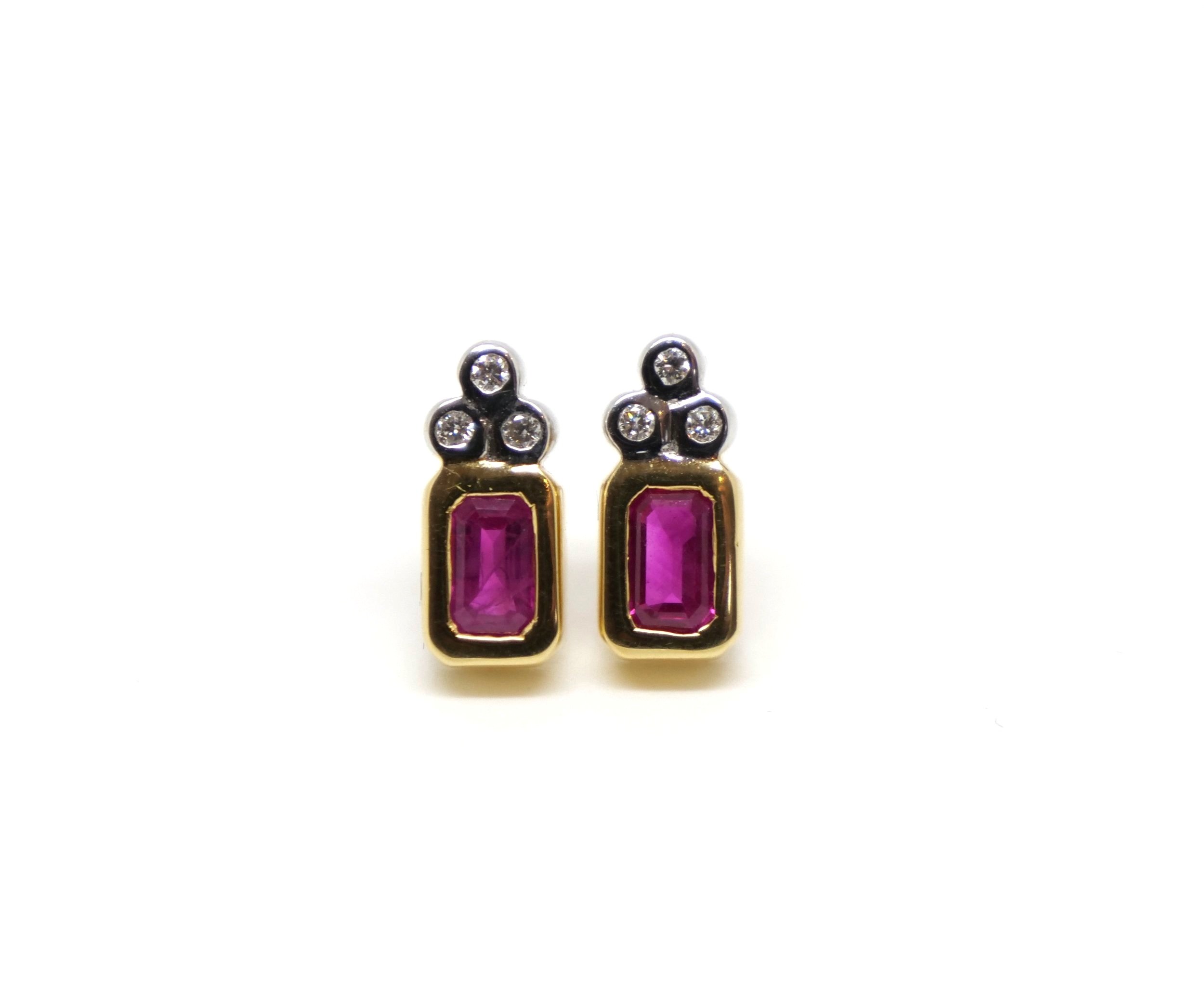 Ruby and Diamond Stud Earrings 18ct Vintage Jewellery