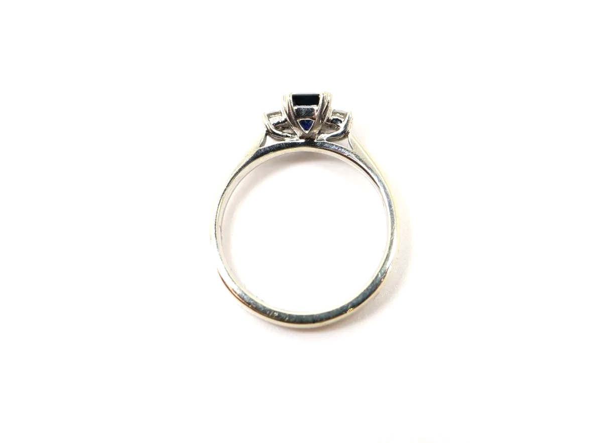 9ct Gold Emerald Cut Sapphire & Diamond Three Stone Ring