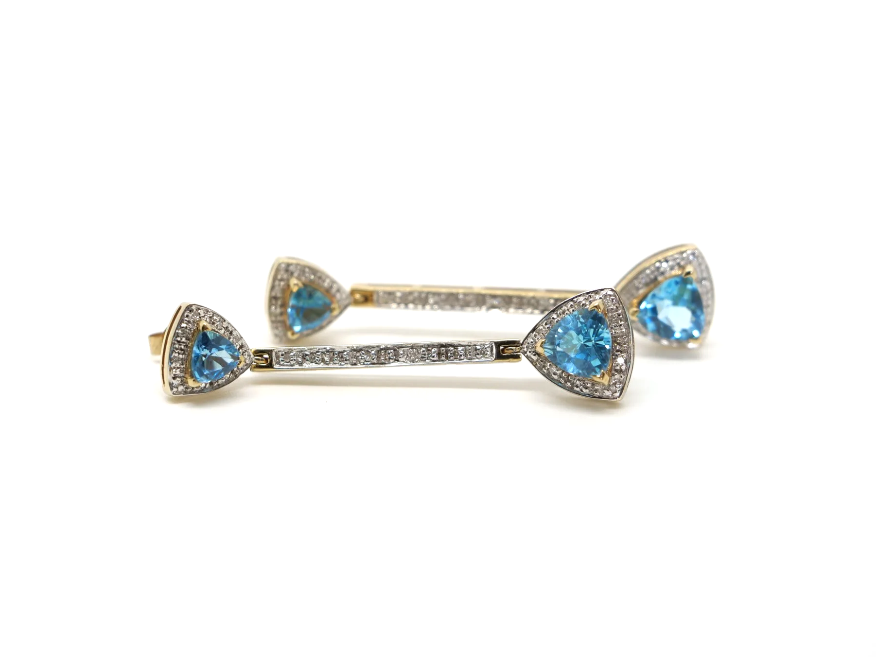 9ct gold blue topaz and diamond drop earrings