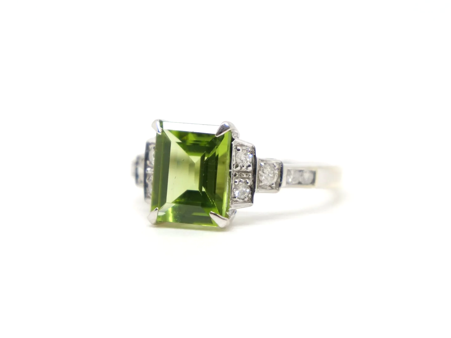 9ct gold peridot and diamond Art Deco style ring