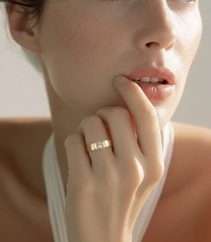 An 18ct gold Victorian gold gypsy ring dating from 1879 featuring a single old mine cut diamond of approximately 0.4 carats.