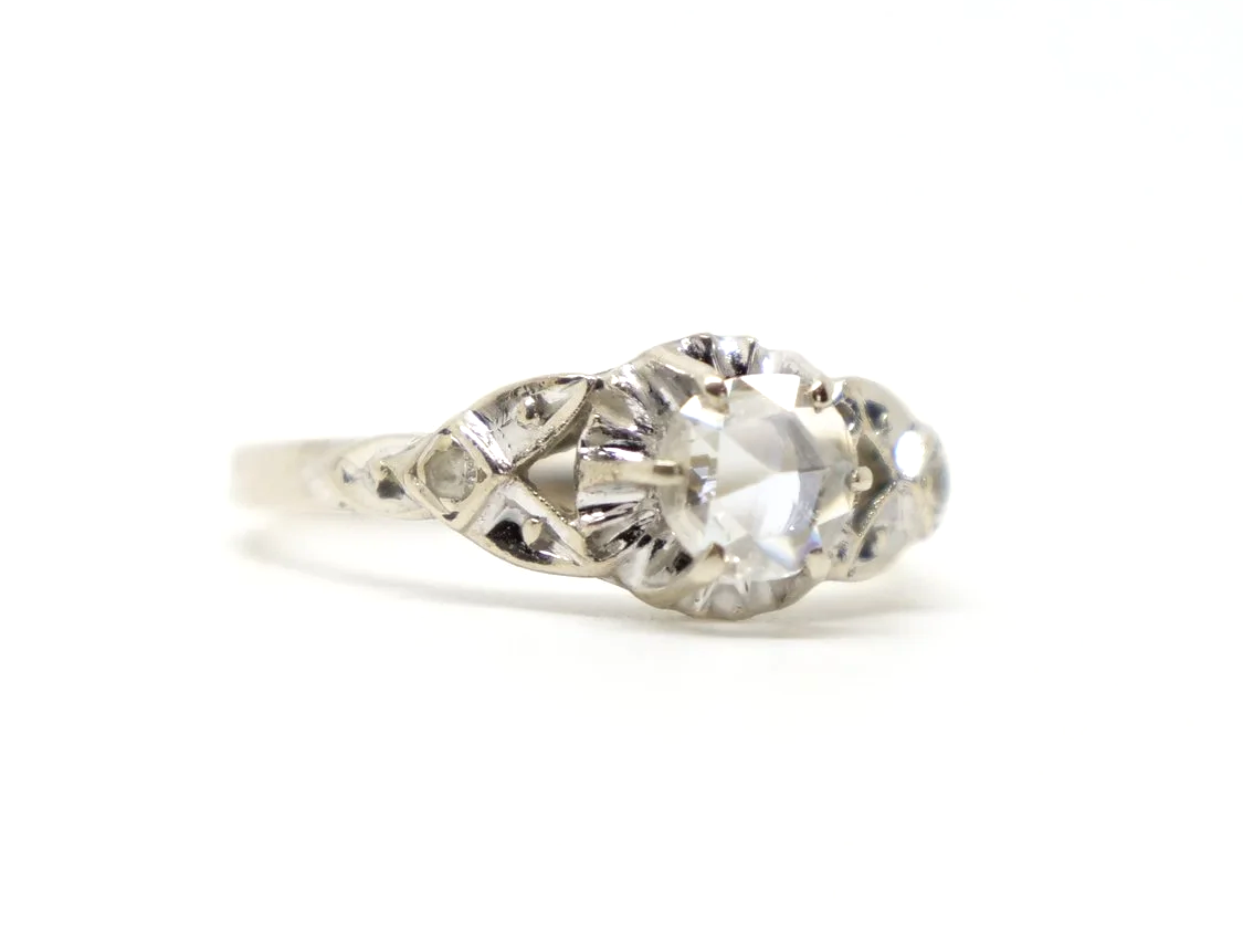 Antique style rose cut diamond solitaire ring in 18ct gold, single rose cut diamond in an openwork setting