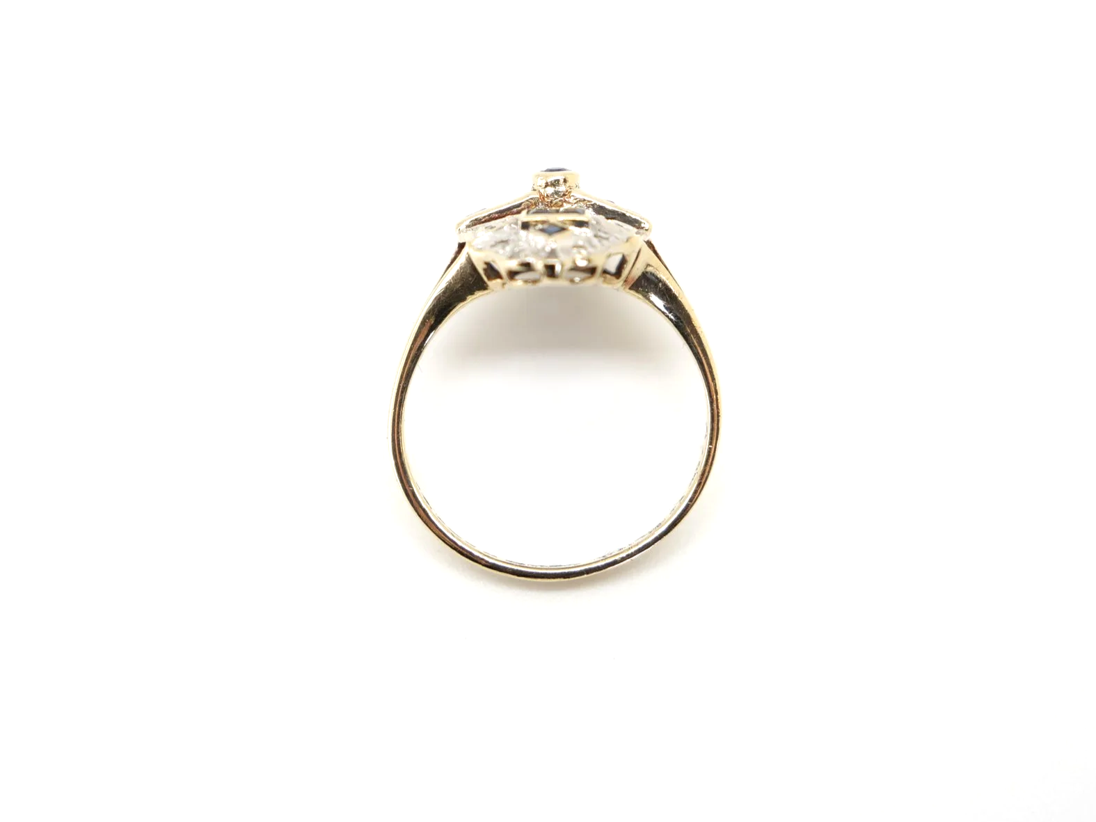 9ct gold sapphire and diamond Art Deco style navette ring