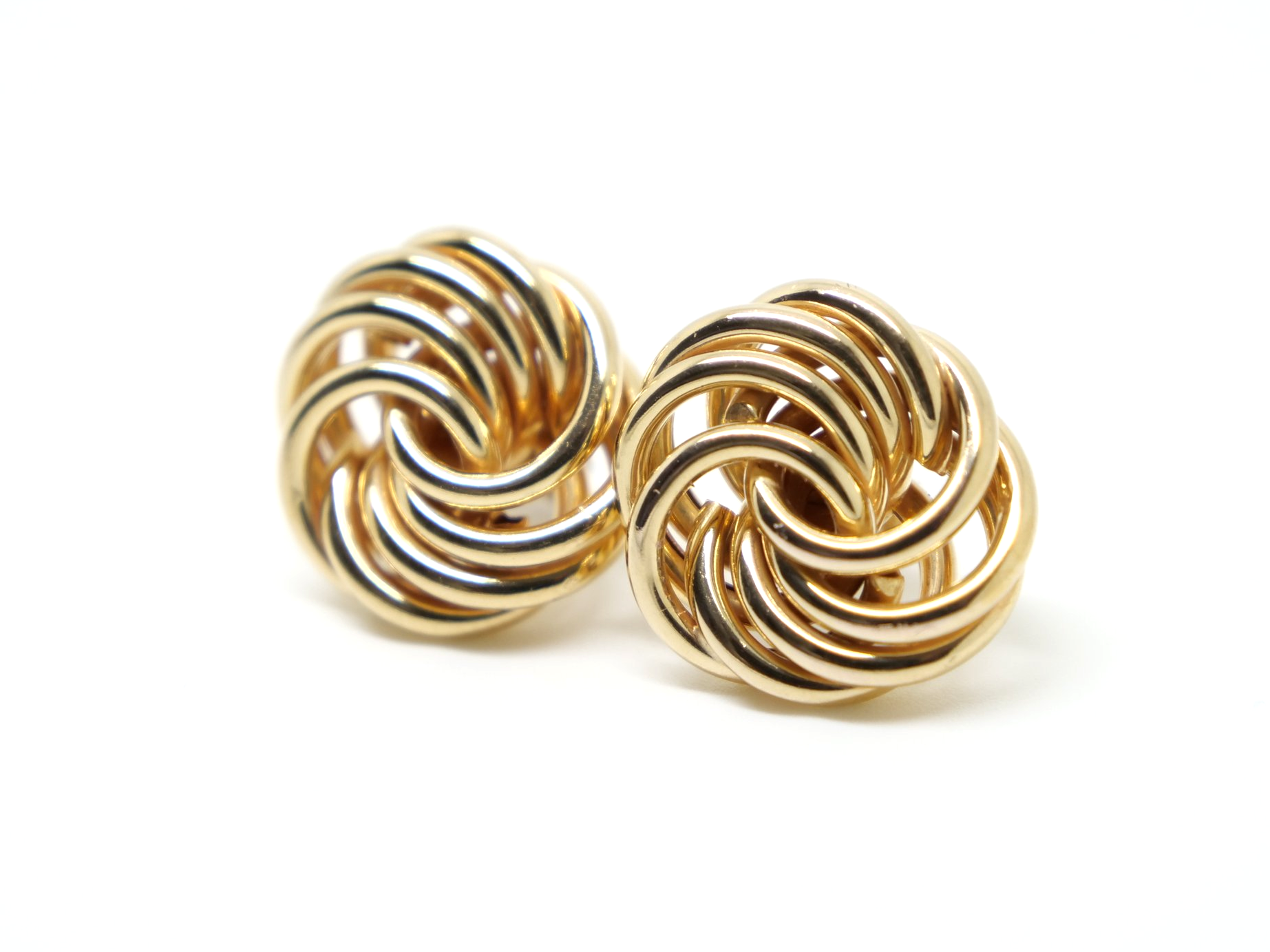 Large vintage 9ct gold swirl design earrings, with posts an 9ct gold butterfly backs.