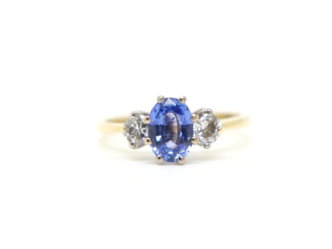 vintage 18ct gold sapphire and diamond three-stone ring