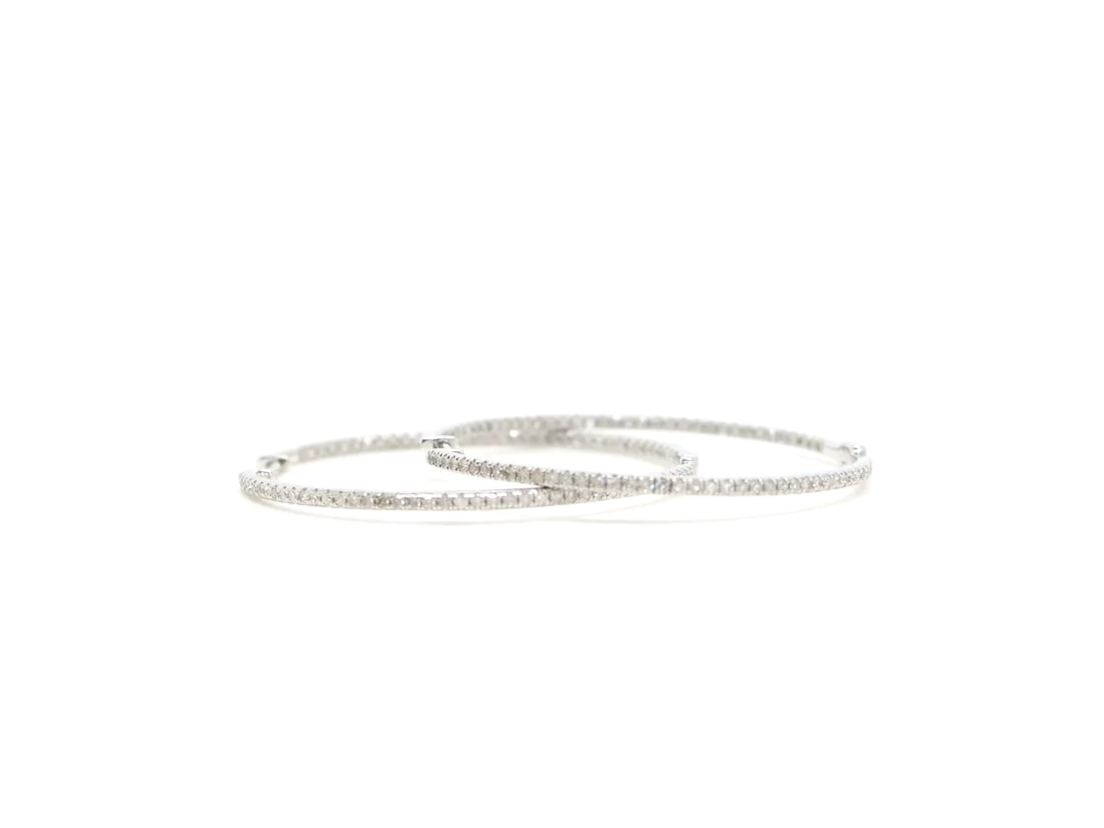 9ct white gold diamond hoop earrings, elongated design, 0.75ct diamonds