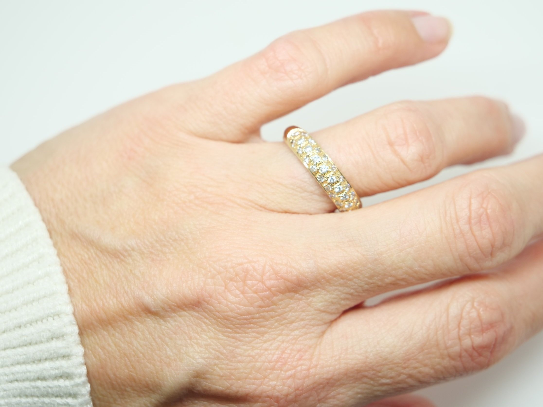 Superb 18ct gold diamond half eternity ring, designed by Tayma Fine Jewellery. Featuring just under half a carat of diamonds, this is a bespoke piece of jewellery.