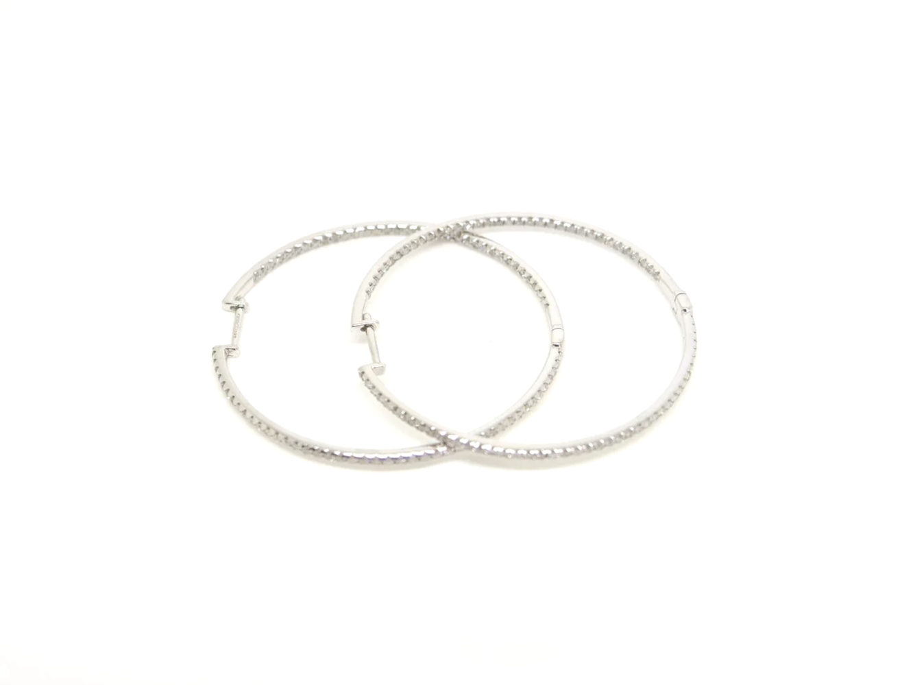 9ct white gold diamond hoop earrings, elongated design, 0.75ct diamonds