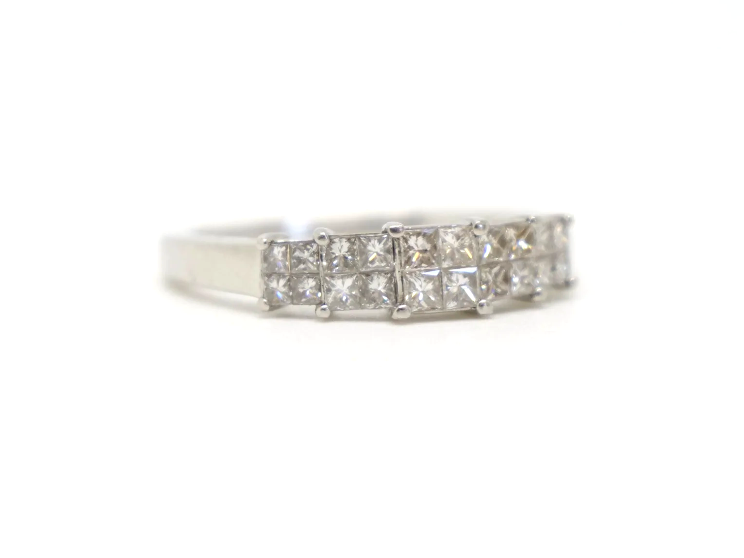 platinum double row princess cut diamond cluster ring