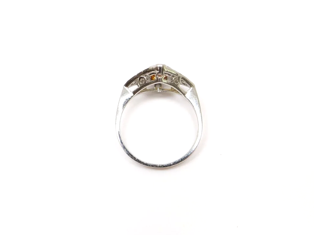 Platinum Yellow Sapphire and diamond art deco design ring