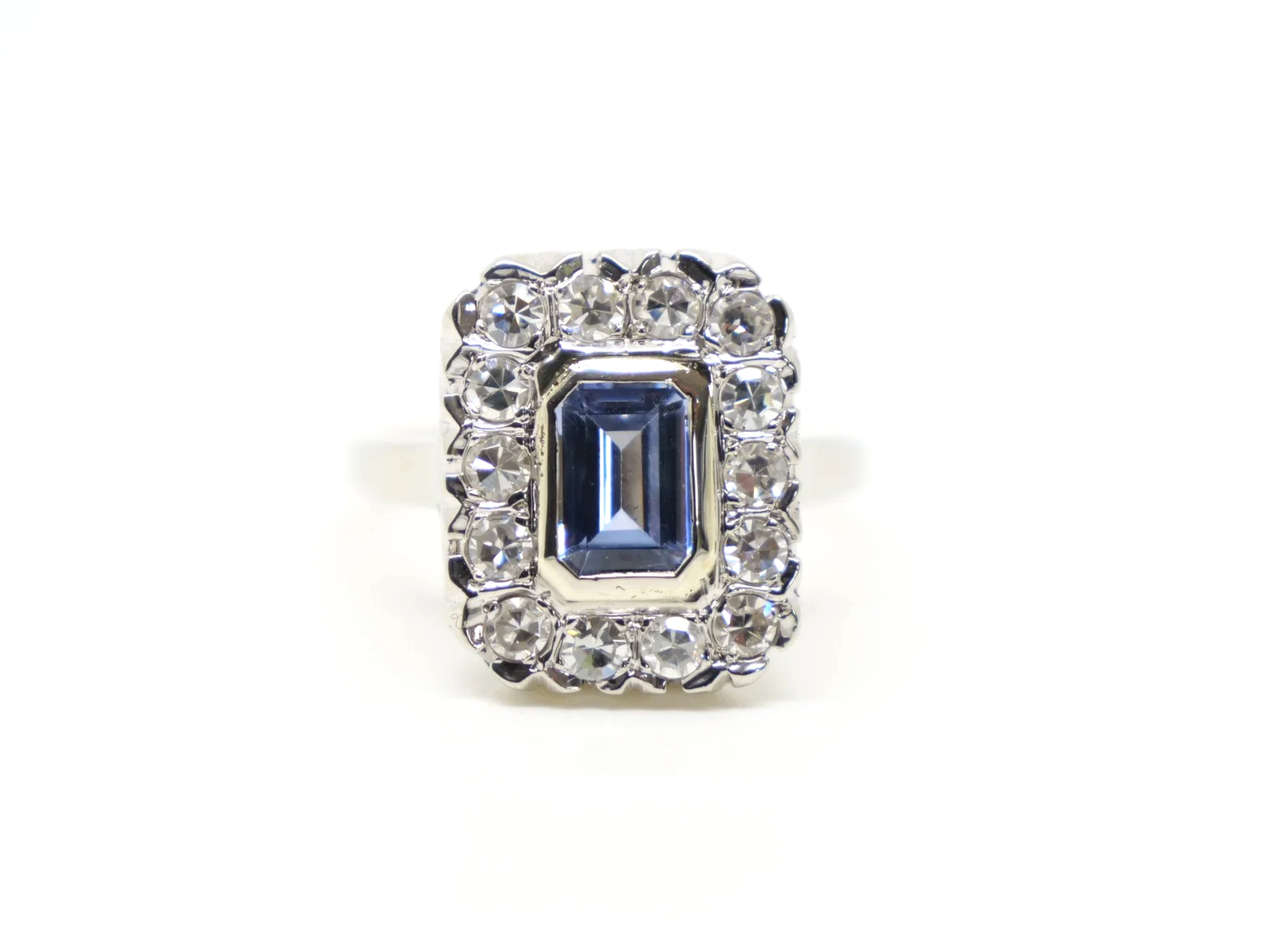 Vintage 14ct white gold sapphire and diamond cluster cocktail ring