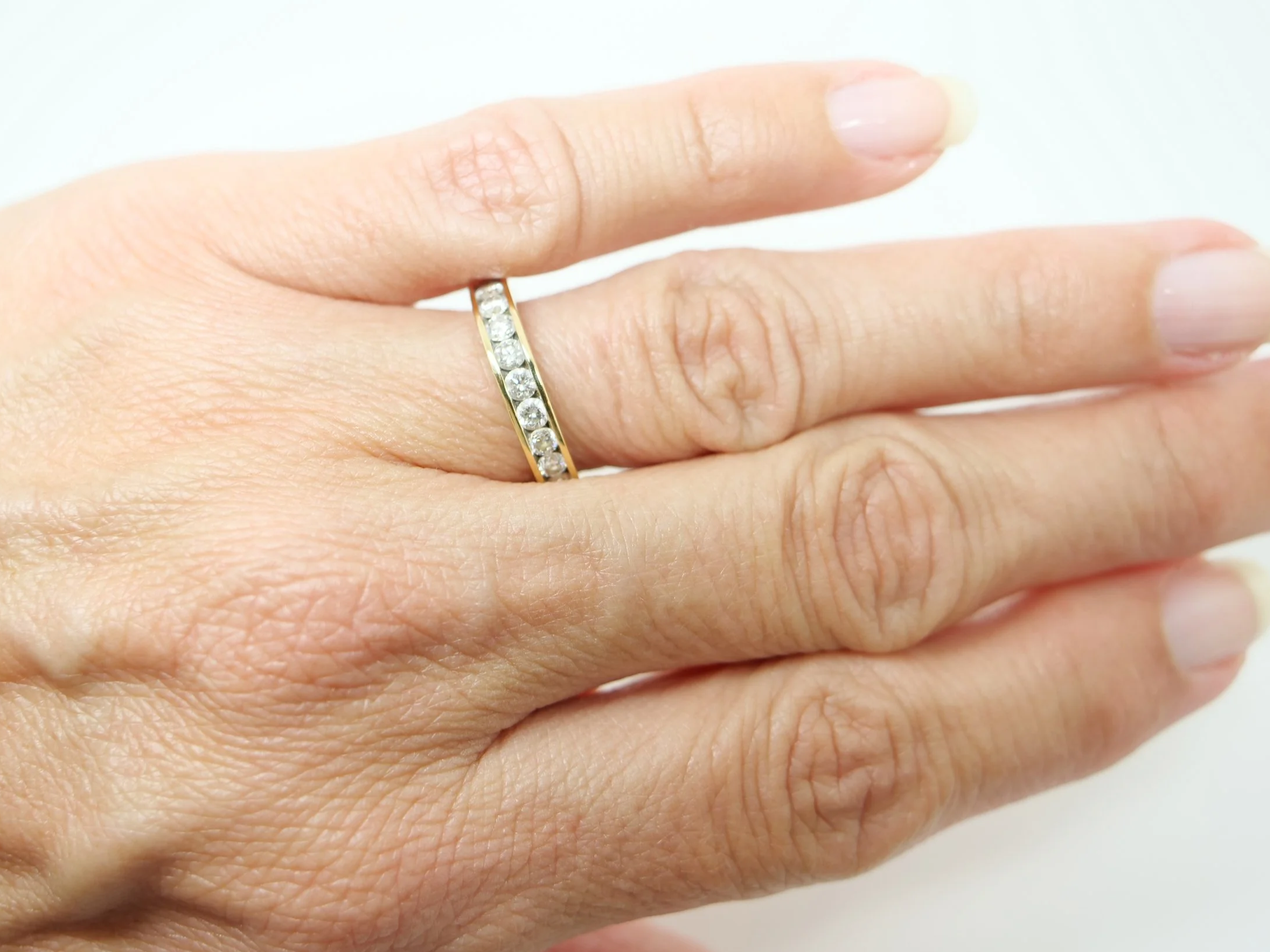 Contemporary 18ct yellow gold 1ct diamond half eternity ring